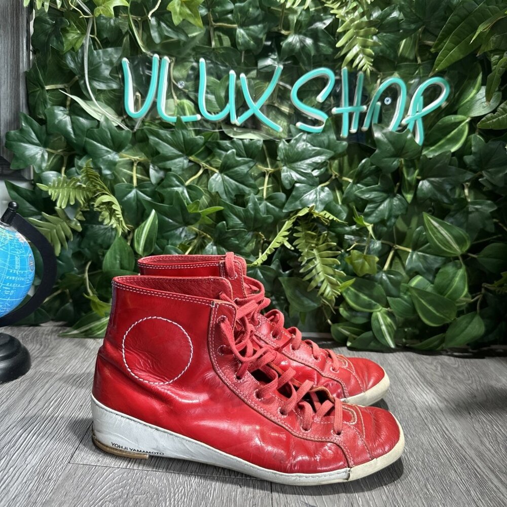 Vintage Y-3 Yogui Yamamoto Red Leather High Top Sneakers Shoes Men 6 / 5.5 UK